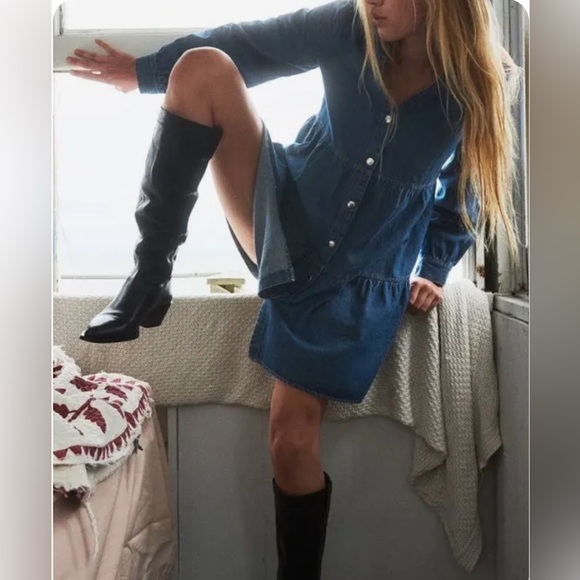 ZARA Trendy Tiered Denim Dress with metal press buttons🔥🔥🔥 - Picture 6 of 10